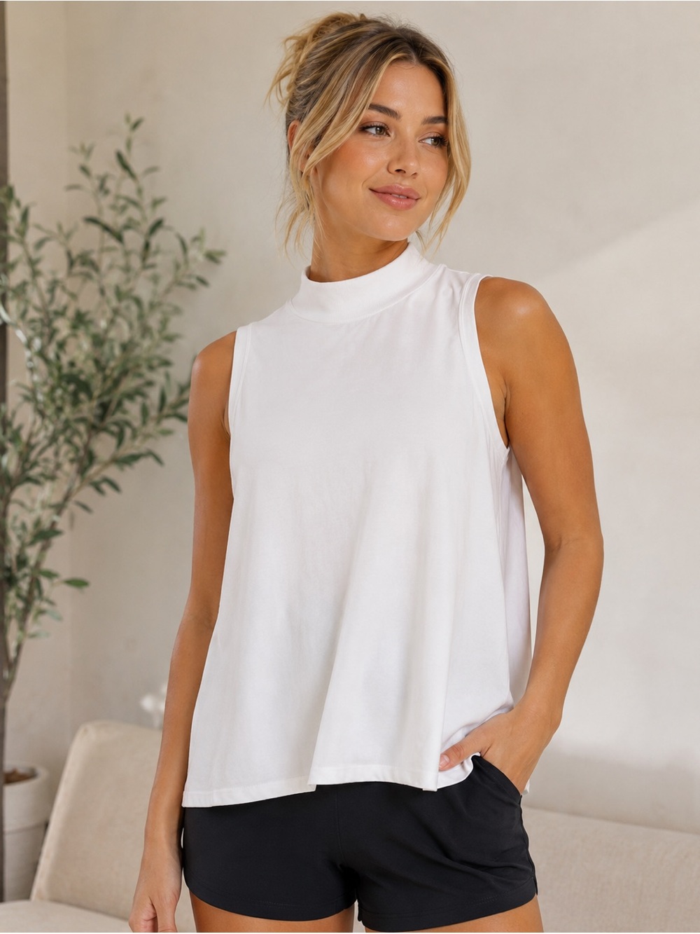 Calia Mock Neck Active Top - White